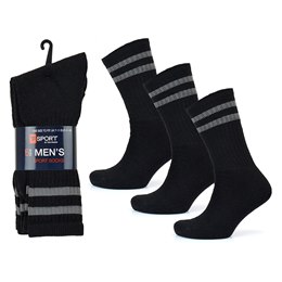 SK695 Mens 5 Pack Black Sport Socks with Stripes