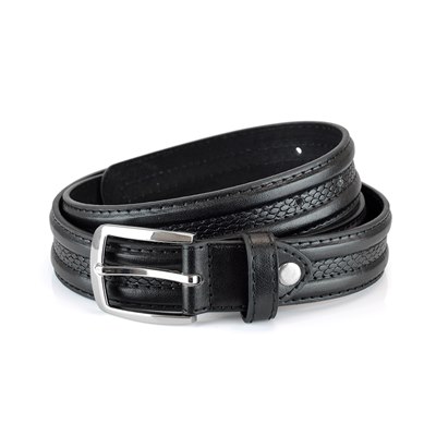Mens Black Snake Effect Leather Lined Belt