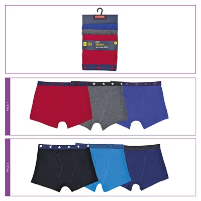 Boys 3 Pack Trunks With Keyhole/Star Waistband