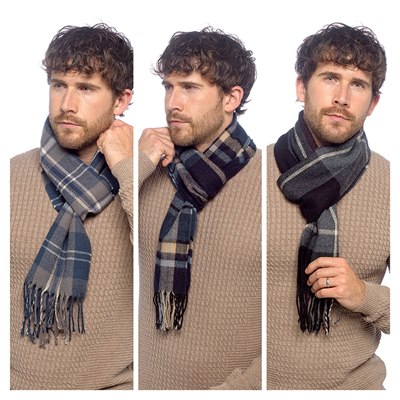 Mens Checked Scarf - 176cm x 27cm + 10cm x 2