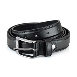 BL100 Mens Black Leather Lined Stitch Detail Belt