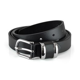 BL106 Mens Black Leather Lined Narrow Belt with Silver Buckle