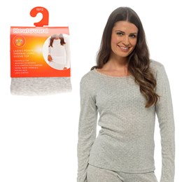 BR153GY Ladies Pointelle Thermal Long Sleeve Vest