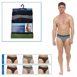 BR194A Mens 3 Pack Briefs With Striped Waistband