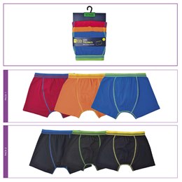 BR211 Boys 3 Pack (Constrast Coloured Waistband) Trunks