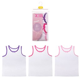 BR225 Girls 3 Pack White Vest with Coloured Trim