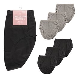 BR322 Ladies 3 pack Lace Trim Full Briefs