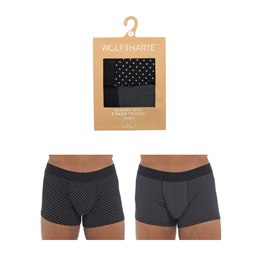 BR433 Men's 2 Pack Printed Bamboo Rich Trunks (Black)