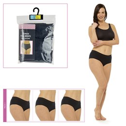 BR714A Ladies 3 Pack Full Briefs in Polybag (Black)