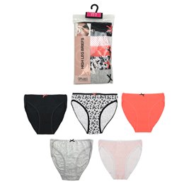 BR751 Ladies 5Pk (Printed)High Leg Briefs