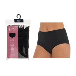 BR752 Ladies 3pk Lace Front Briefs (Black)