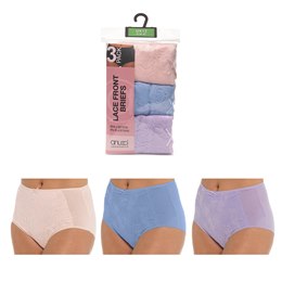 BR754 Ladies 3Pk (Pastel) Lace Front Briefs
