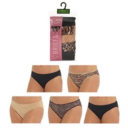 BR771 Ladies 5 Pk Print High Leg Animal Print