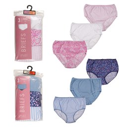 BR790 Ladies 3 Pack (Printed) Full Brief In PVC Hanger Bag