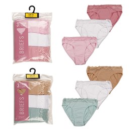 BR797 Ladies 3 Pack Lace High Leg Briefs (Pastel)