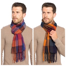 GL1019 Mens Check Scarf with Tassel