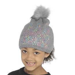 GL1020 Girls Sequin Hat with Fur Bobble