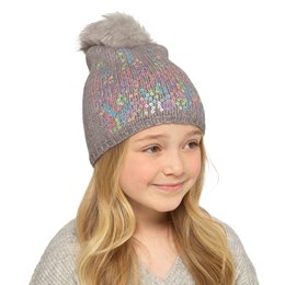 GL1020 Girls Sequin Hat with Fur Bobble