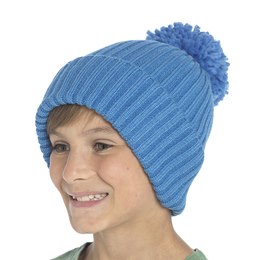 GL1025 Kids Ribbed Beanie Hat with Bobble in Blue