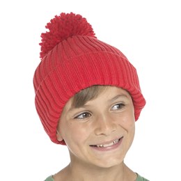 GL1026 Kids Ribbed Beanie Hat with Bobble in Red