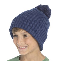 GL1027 Kids Ribbed Beanie Hat with Bobble in Navy