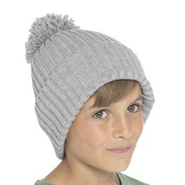 GL1029 Kids Ribbed Beanie Hat with Bobble in Grey