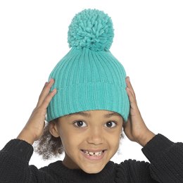 GL1030 Kids Ribbed Beanie Hat with Bobble in Green