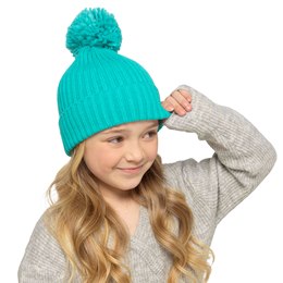 GL1030 Kids Ribbed Beanie Hat with Bobble in Green