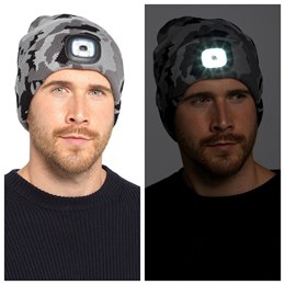 GL1044 Adults Grey Camo LED Beanie Hat