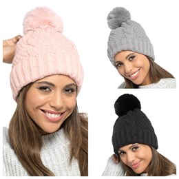 GL1045 Ladies Cable Bobble Hat with Fleece Lining