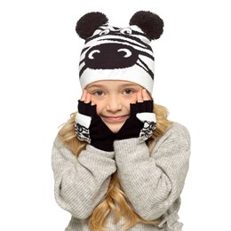 GL1056 Kids Zebra Hat & Mitten Set