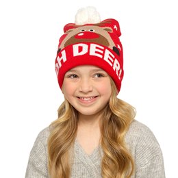 GL1059 Kids Xmas Oh Deer Bobble Hat