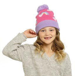 GL1069B Girls Rainbow Print Jacquard Hat with Bobble
