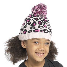 GL1070 Girls Pink Leopard Print Hat with Bobble