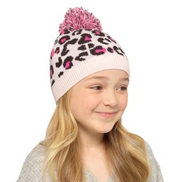 GL1070 Girls Pink Leopard Print Hat with Bobble