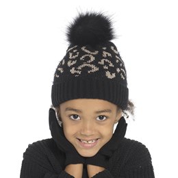 GL1072 Girls Leopard Bobble Hat & Glove Set with Metallic Fibres