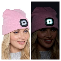 GL1075 Ladies Pink Rechargeable LED Beanie Hat