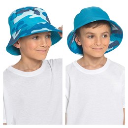 GL1102 Boys Camo Printed Bucket Hat - Reversible