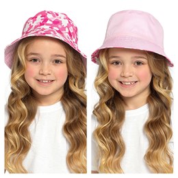 GL1106 Girls Pink Camo Printed Bucket Hat - Reversible