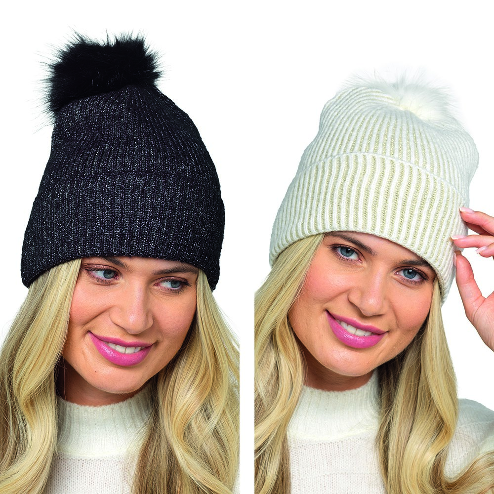 GL1154 Ladies Rib Hat with Lurex & pompom