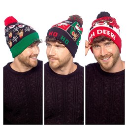 GL1174A Adults Christmas Hat with LED Light & pompom