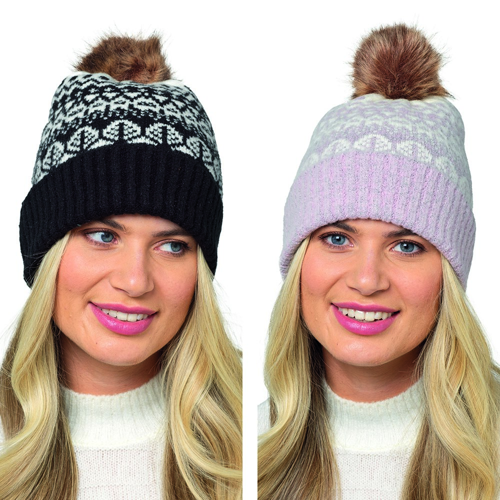 GL1175 Ladies Mohair Knitted Hat with Pompom