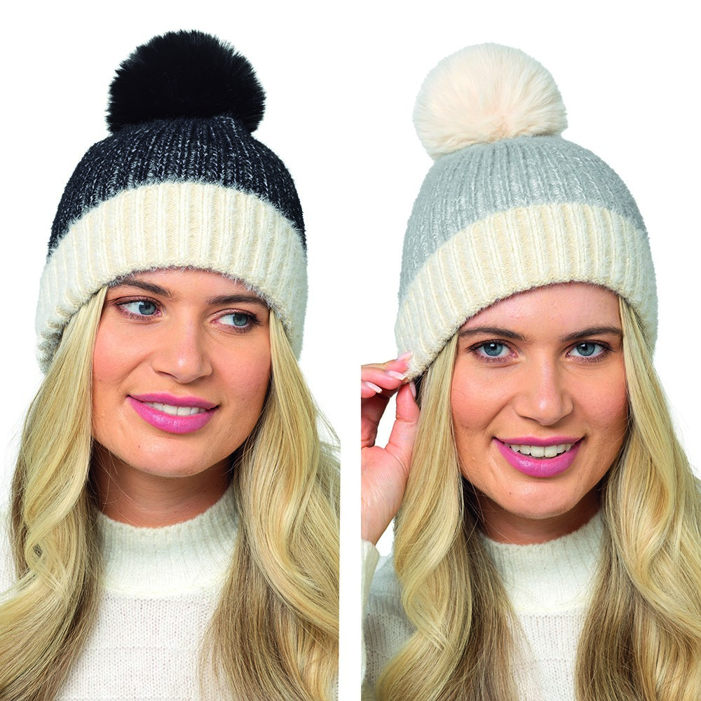 GL1181 Ladies Twist Yarn Brushed Ribbed Hat With Pompom