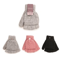 GL1187 Ladies Twist Yarn Cable Gloves Fingerless with Cap