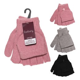 GL1187A Ladies Twist Yarn Cable Gloves Fingerless with Cap