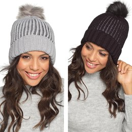 GL1189 Ladies Ribbed Lurex Hats with Polor Fleece Lining & pompom