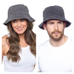 GL1249 Adults Stonewashed Bucket Hat - Black