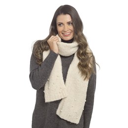 GL1259 Ladies Fluffy Scarf With Pearl - Cream - 176cmx30cm