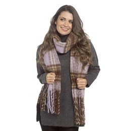 GL1262 Ladies Lilac Check Scarf With Tassel - 200cmx45cm + 20cm x 2