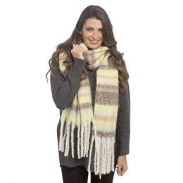 GL1263 Ladies Cream Chunky Stripe Scarf With Tassel - 200cmx45cm + 20cm x 2